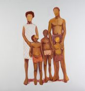 Tekening gezin - vrouw en man met drie kinderen - getekend om een gezin in de tijd van slavernij af te beelden